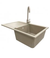 Adamant Набор кухонный Horizon, искуственный камень, прямоуг., с крылом, 780х495х230мм, чаша - 1, врезная, Сахара + смеситель