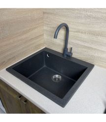 Adamant Набор кухонный Univer, искуственный камень, квадрат, без крыла, 560х500х200мм, чаша - 1, врезная, графит + смеситель
