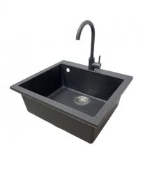Adamant Набор кухонный Univer, искуственный камень, квадрат, без крыла, 560х500х200мм, чаша - 1, врезная, графит + смеситель