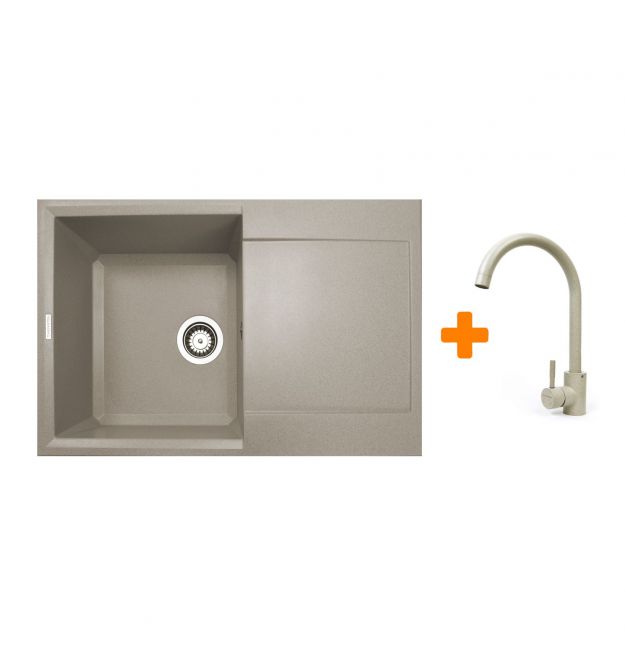 Adamant Набор кухонный Horizon, искуственный камень, прямоуг., с крылом, 780х495х230мм, чаша - 1, врезная, Avena + смеситель