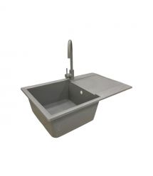 Adamant Набор кухонный Horizon, искуственный камень, прямоуг., с крылом, 780х495х230мм, чаша - 1, врезная, серый + смеситель