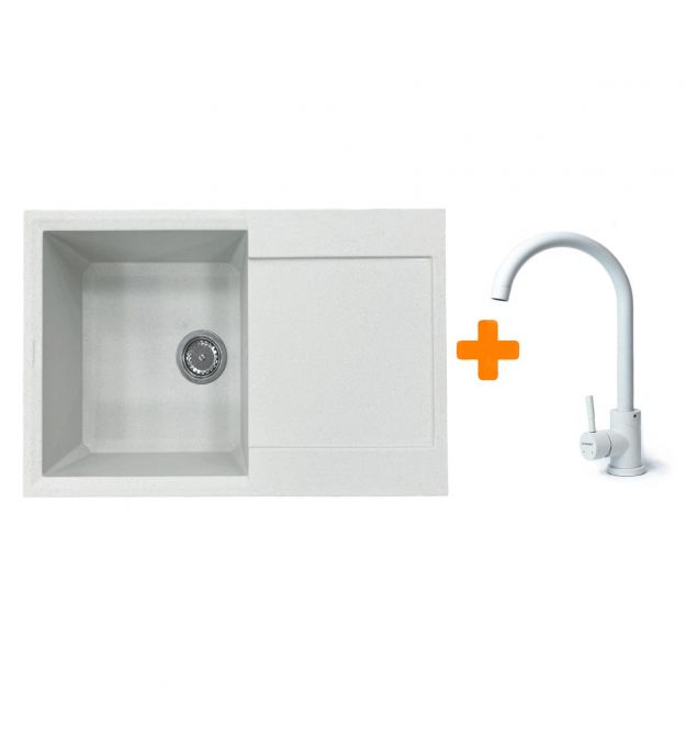 Adamant Набор кухонный Horizon, искуственный камень, прямоуг., с крылом, 780х495х230мм, чаша - 1, врезная, Old stone + смеситель