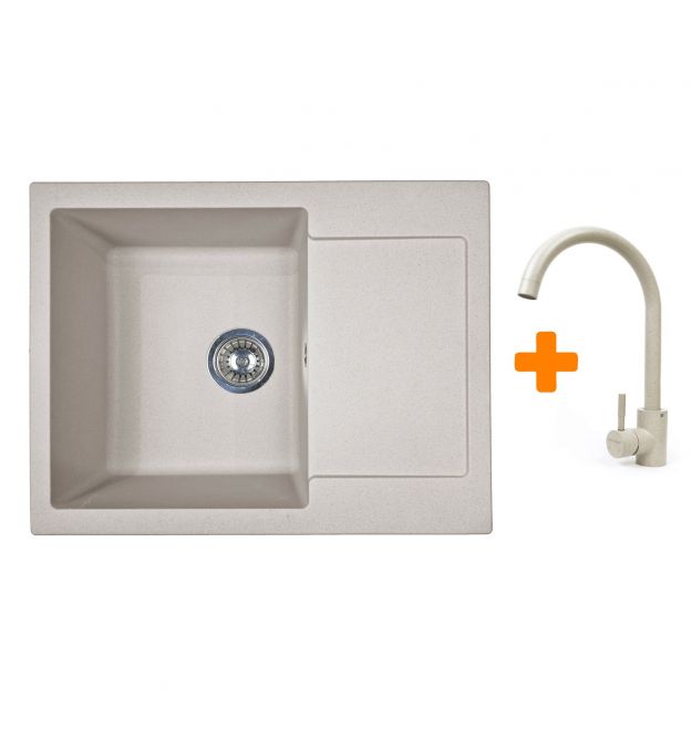 Adamant Набор кухонный Minimal, искуственный камень, прямоуг., с крылом, 615х495х200мм, чаша - 1, врезная, Avena + смеситель