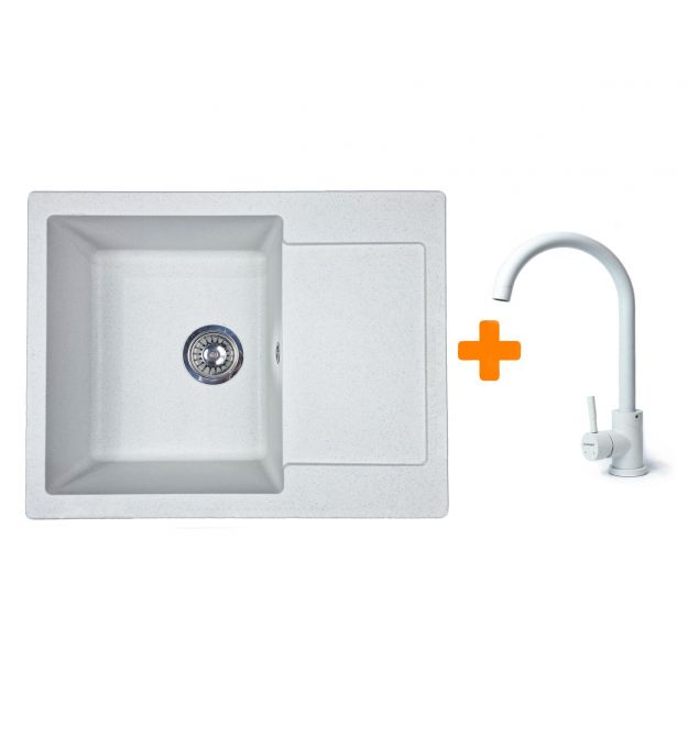 Adamant Набор кухонный Minimal, искуственный камень, прямоуг., с крылом, 615х495х200мм, чаша - 1, врезная, Avena + смеситель