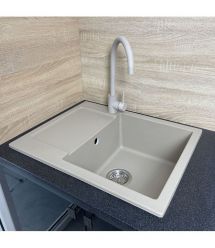 Adamant Набор кухонный Minimal, искуственный камень, прямоуг., с крылом, 615х495х200мм, чаша - 1, врезная, Сахара + смеситель