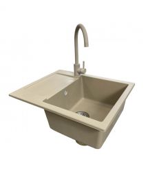 Adamant Набор кухонный Minimal, искуственный камень, прямоуг., с крылом, 615х495х200мм, чаша - 1, врезная, Сахара + смеситель