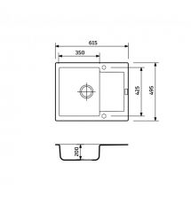 Adamant Набор кухонный Minimal, искуственный камень, прямоуг., с крылом, 615х495х200мм, чаша - 1, врезная, Сахара + смеситель
