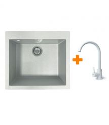 Adamant Набор кухонный Univer, искуственный камень, квадрат, без крыла, 560х500х200мм, чаша - 1, врезная, Old stone + смеситель