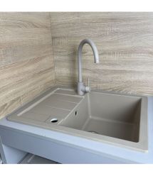 Adamant Набор кухонный Anila, искуственный камень, прямоуг., с крылом, 645х495х200мм, чаша - 1, врезная, Сахара + смеситель