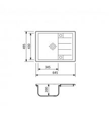 Adamant Набор кухонный Anila, искуственный камень, прямоуг., с крылом, 645х495х200мм, чаша - 1, врезная, черный + смеситель