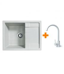 Adamant Набор кухонный Anila, искуственный камень, прямоуг., с крылом, 645х495х200мм, чаша - 1, врезная, Old stone + смеситель