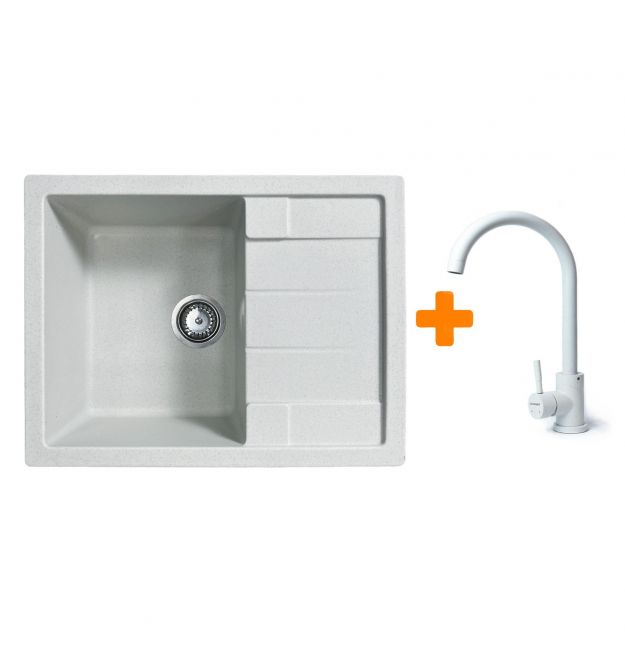 Adamant Набор кухонный Anila, искуственный камень, прямоуг., с крылом, 645х495х200мм, чаша - 1, врезная, Old stone + смеситель