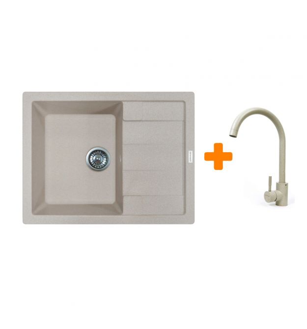 Adamant Набор кухонный Anila, искуственный камень, прямоуг., с крылом, 645х495х200мм, чаша - 1, врезная, Avena + смеситель