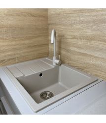 Adamant Набор кухонный Anila, искуственный камень, прямоуг., с крылом, 645х495х200мм, чаша - 1, врезная, Avena + смеситель