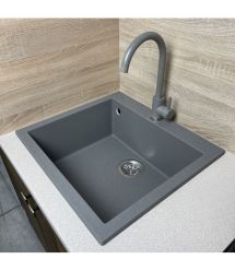 Adamant Мойка кухонная Adamant Univer, искуственный камень, квадрат, без крыла, 560х500х200мм, чаша - 1, врезная, серый