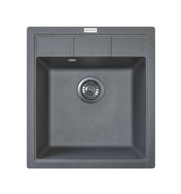 Adamant Мойка кухонная Brick, искуственный камень, квадрат, без крыла, 460x515x200мм, чаша - 1, врезная, серый
