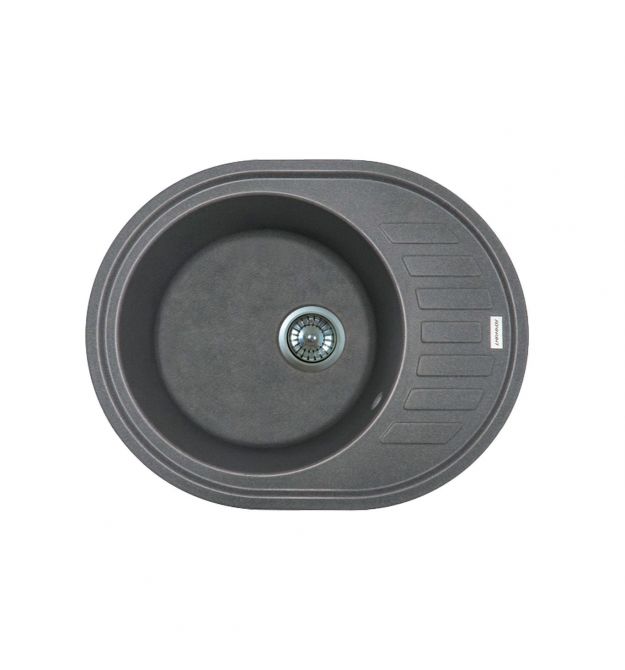 Adamant Мойка кухонная Ovum, искуственный камень, овальная, с крылом, 615х495х200мм, чаша - 1, врезная, серый