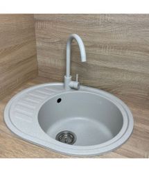 Adamant Мойка кухонная Ovum, искуственный камень, овальная, с крылом, 615х495х200мм, чаша - 1, врезная, Old stone