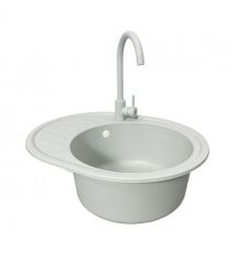 Adamant Мойка кухонная Ovum, искуственный камень, овальная, с крылом, 615х495х200мм, чаша - 1, врезная, Old stone