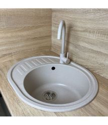 Adamant Мойка кухонная Ovum, искуственный камень, овальная, с крылом, 615х495х200мм, чаша - 1, врезная, Avena