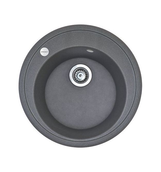 Adamant Мойка кухонная Sun, искуственный камень, круглая, без крыла, 510x200мм, чаша - 1, врезная, серый