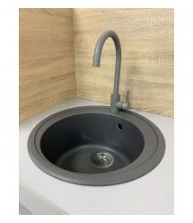 Adamant Мойка кухонная Sun, искуственный камень, круглая, без крыла, 510x200мм, чаша - 1, врезная, серый