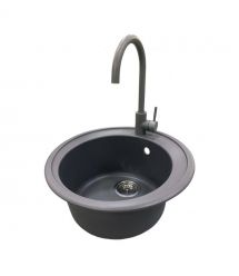 Adamant Мойка кухонная Sun, искуственный камень, круглая, без крыла, 510x200мм, чаша - 1, врезная, серый