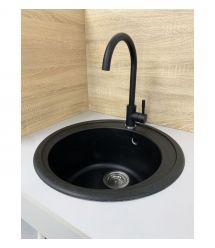 Adamant Мойка кухонная Sun, искуственный камень, круглая, без крыла, 510x200мм, чаша - 1, врезная, черный