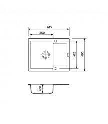 Adamant Мойка кухонная Minimal, искуственный камень, прямоуг., с крылом, 615х495х200мм, чаша - 1, врезная, серый
