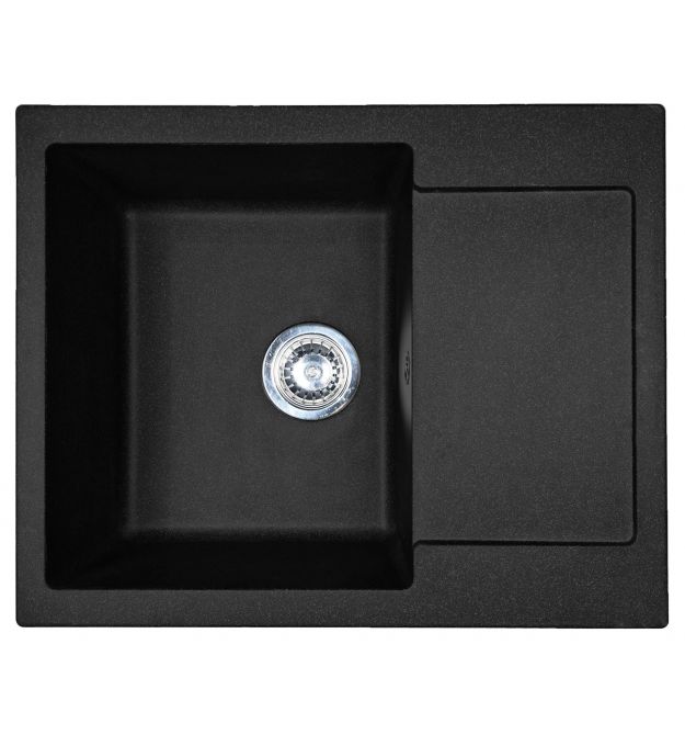 Adamant Мойка кухонная Minimal, искуственный камень, прямоуг., с крылом, 615х495х200мм, чаша - 1, врезная, черный