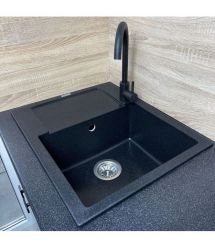 Adamant Мойка кухонная Minimal, искуственный камень, прямоуг., с крылом, 615х495х200мм, чаша - 1, врезная, черный