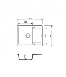 Adamant Мойка кухонная Minimal, искуственный камень, прямоуг., с крылом, 615х495х200мм, чаша - 1, врезная, черный