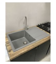 Adamant Мойка кухонная Horizon, искуственный камень, прямоуг., с крылом, 780х495х230мм, чаша - 1, врезная, серый