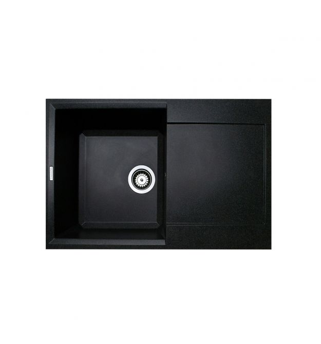 Adamant Мойка кухонная Horizon, искуственный камень, прямоуг., с крылом, 780х495х230мм, чаша - 1, врезная, черный