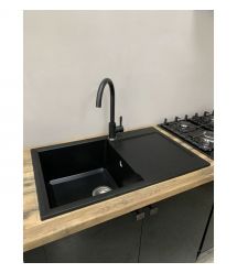 Adamant Мойка кухонная Horizon, искуственный камень, прямоуг., с крылом, 780х495х230мм, чаша - 1, врезная, черный