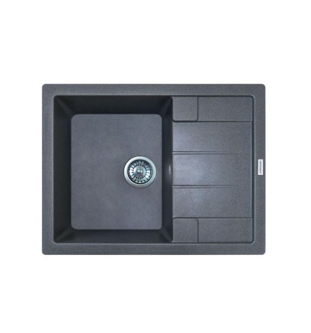 Adamant Мойка кухонная Anila, искуственный камень, прямоуг., с крылом, 645х495х200мм, чаша - 1, врезная, серый