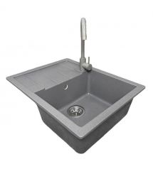 Adamant Мойка кухонная Anila, искуственный камень, прямоуг., с крылом, 645х495х200мм, чаша - 1, врезная, серый