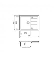 Adamant Мойка кухонная Anila, искуственный камень, прямоуг., с крылом, 645х495х200мм, чаша - 1, врезная, серый