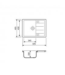 Adamant Мойка кухонная Anila, искуственный камень, прямоуг., с крылом, 645х495х200мм, чаша - 1, врезная, Old stone