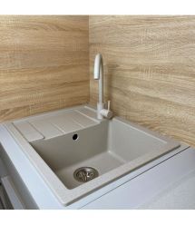 Adamant Мойка кухонная Anila, искуственный камень, прямоуг., с крылом, 645х495х200мм, чаша - 1, врезная, Avena