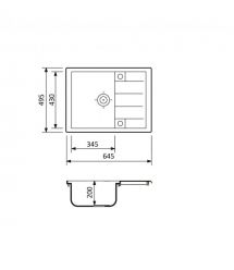 Adamant Мойка кухонная Anila, искуственный камень, прямоуг., с крылом, 645х495х200мм, чаша - 1, врезная, Avena