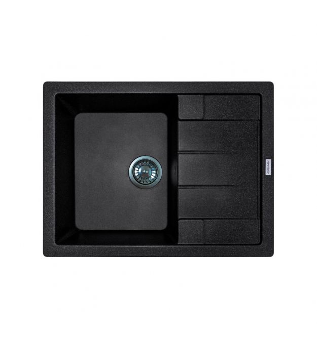 Adamant Мойка кухонная Anila, искуственный камень, прямоуг., с крылом, 645х495х200мм, чаша - 1, врезная, черный