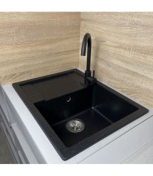 Adamant Мойка кухонная Anila, искуственный камень, прямоуг., с крылом, 645х495х200мм, чаша - 1, врезная, черный