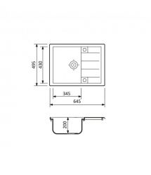 Adamant Мойка кухонная Anila, искуственный камень, прямоуг., с крылом, 645х495х200мм, чаша - 1, врезная, черный