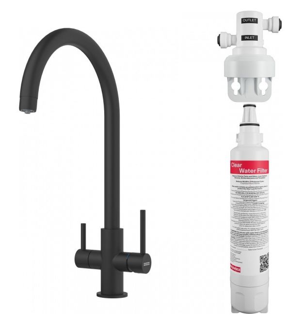 Franke Смеситель для кухни Lina Clear Water, дл.излива - 216 мм, поворотный, 1+1фильтр, черный матовый