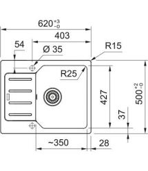 Franke Мойка кухонная City, фрагранит, прямоуг., с крылом, 620х500х190мм, чаша- 1, врезная, оборотная, UCG 611-62, бежевый