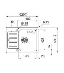 Franke Мойка кухонная City, фрагранит, прямоуг., с крылом, 620х500х190мм, чаша- 1, врезная, оборотная, UCG 611-62, серый камень