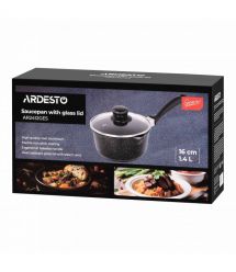 ARDESTO Ківш зі скляною кришкою ARDESTO Gemini Anzio, 1.4л, алюміній, чорний