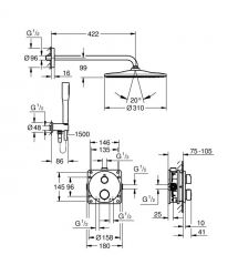 Grohe Grohe QuickFix Precision concealed shower system with Vitalio Rain Mono 310 Cube, chrome