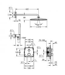 Grohe Grohe QuickFix Precision concealed shower system with Vitalio Rain Mono 310 Cube, chrome